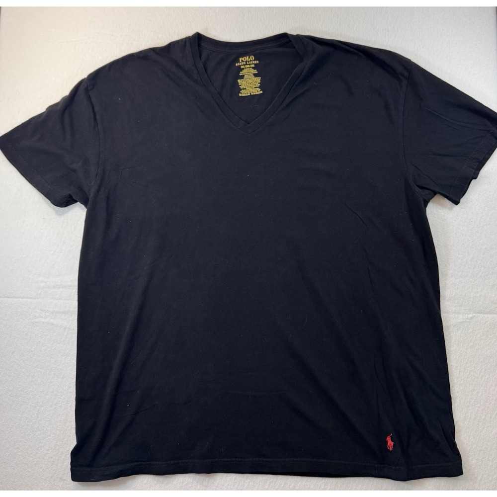 Polo Ralph Lauren Mens V-Neck T Shirt 2XL Black Red Pony Short Sleeve Casual